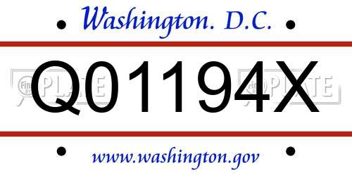 Q01194X District Of Columbia License Plate