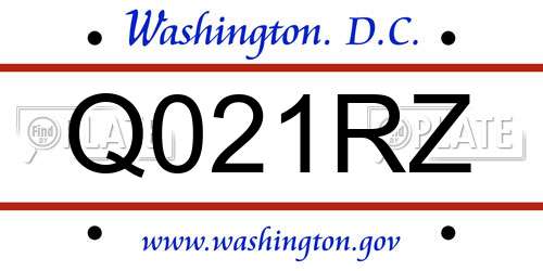 Q021RZ District Of Columbia License Plate