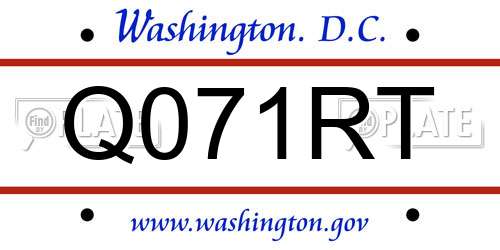 Q071RT District Of Columbia License Plate