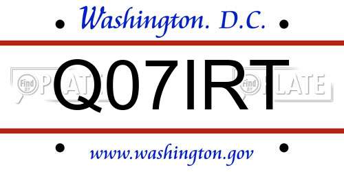 Q07IRT District Of Columbia License Plate