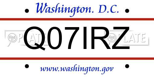 Q07IRZ District Of Columbia License Plate