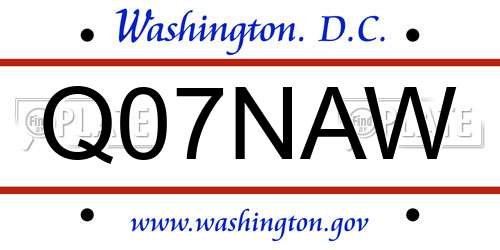 Q07NAW District Of Columbia License Plate