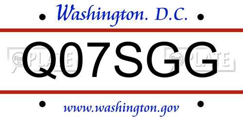 Q07SGG District Of Columbia License Plate