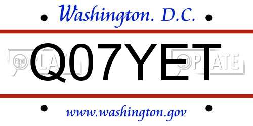 Q07YET District Of Columbia License Plate
