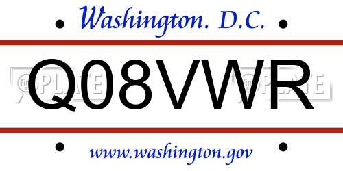 Q08VWR District Of Columbia License Plate