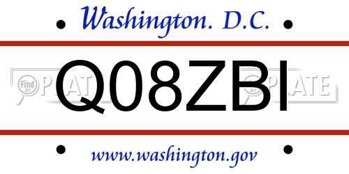 Q08ZBI District Of Columbia License Plate