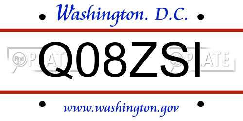 Q08ZSI District Of Columbia License Plate