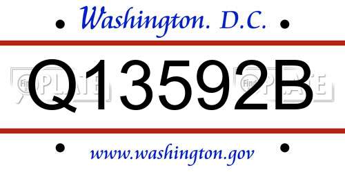 Q13592B District Of Columbia License Plate