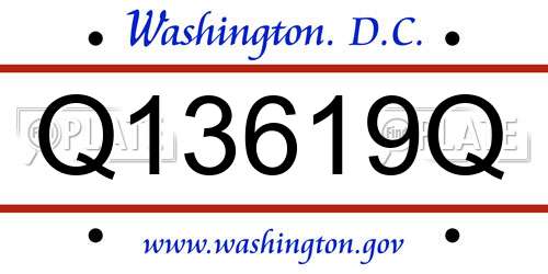 Q13619Q District Of Columbia License Plate
