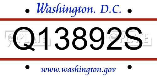 Q13892S District Of Columbia License Plate