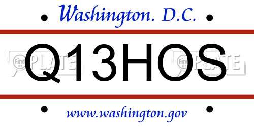 Q13HOS District Of Columbia License Plate