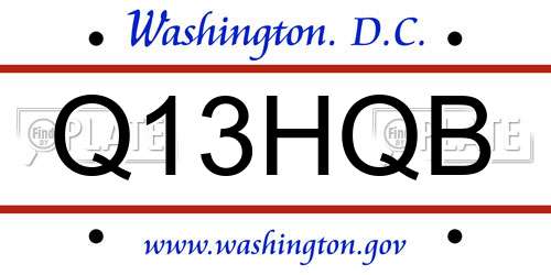 Q13HQB District Of Columbia License Plate
