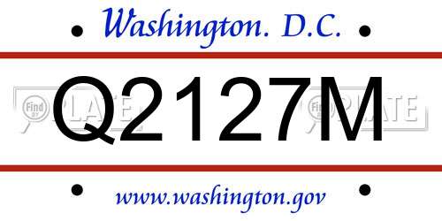 Q2127M District Of Columbia License Plate