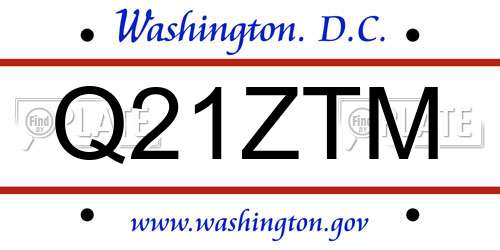 Q21ZTM District Of Columbia License Plate