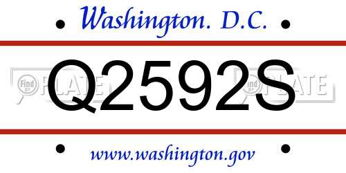 Q2592S District Of Columbia License Plate