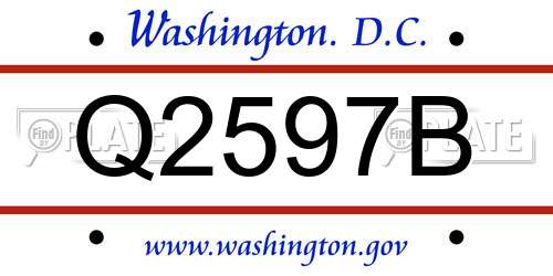 Q2597B District Of Columbia License Plate