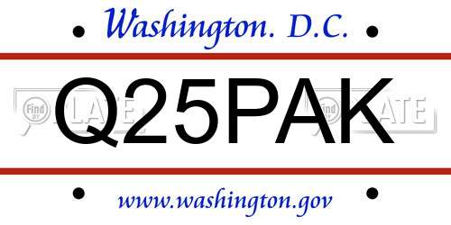 Q25PAK District Of Columbia License Plate