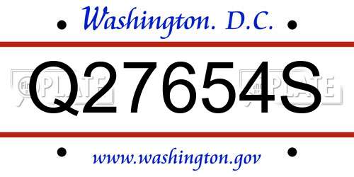 Q27654S District Of Columbia License Plate