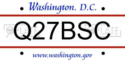 Q27BSC District Of Columbia License Plate