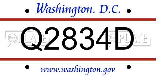 Q2834D District Of Columbia License Plate