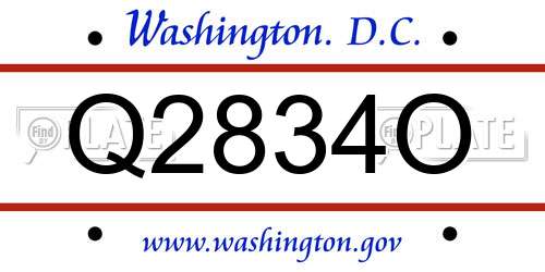 Q2834O District Of Columbia License Plate
