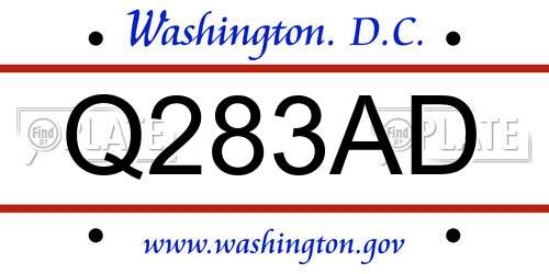Q283AD District Of Columbia License Plate