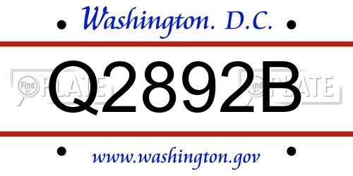 Q2892B District Of Columbia License Plate