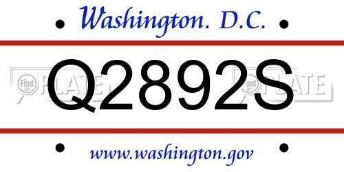 Q2892S District Of Columbia License Plate
