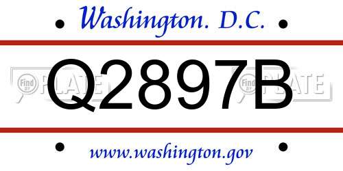 Q2897B District Of Columbia License Plate