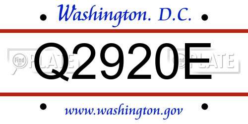 Q2920E District Of Columbia License Plate