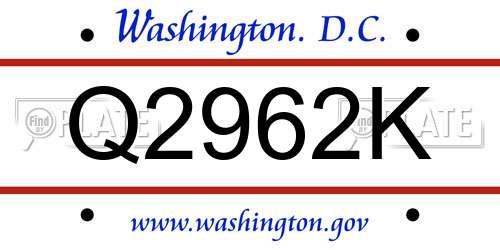 Q2962K District Of Columbia License Plate