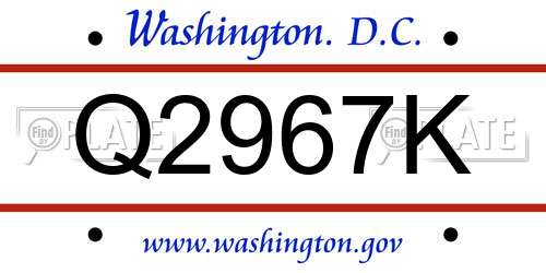 Q2967K District Of Columbia License Plate