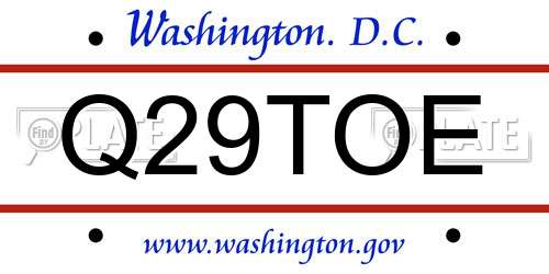 Q29TOE District Of Columbia License Plate