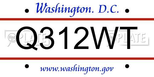 Q312WT District Of Columbia License Plate
