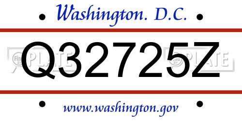Q32725Z District Of Columbia License Plate