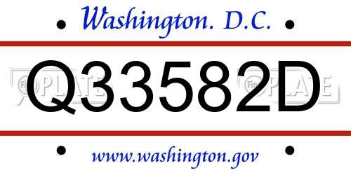 Q33582D District Of Columbia License Plate