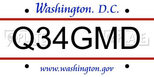 Q34GMD District Of Columbia License Plate
