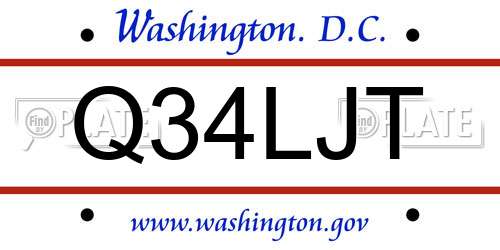 Q34LJT District Of Columbia License Plate