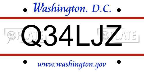 Q34LJZ District Of Columbia License Plate