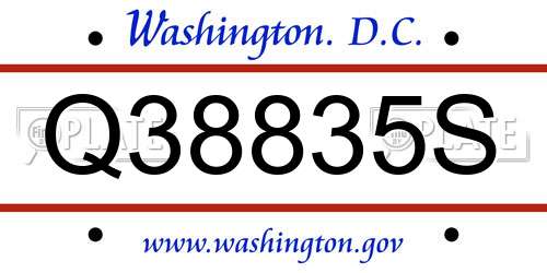 Q38835S District Of Columbia License Plate