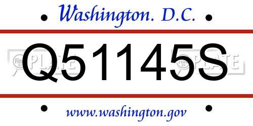 Q51145S District Of Columbia License Plate