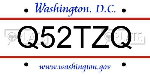 Q52TZQ District Of Columbia License Plate