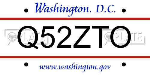 Q52ZTO District Of Columbia License Plate