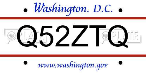 Q52ZTQ District Of Columbia License Plate