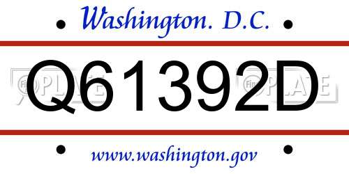 Q61392D District Of Columbia License Plate