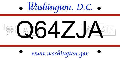 Q64ZJA District Of Columbia License Plate