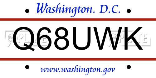Q68UWK District Of Columbia License Plate