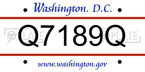 Q7189Q District Of Columbia License Plate