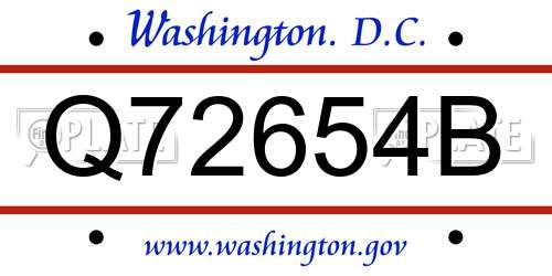 Q72654B District Of Columbia License Plate