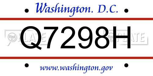 Q7298H District Of Columbia License Plate